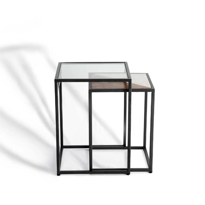 2-Piece Glass & Metal Nesting Table Set - Modern Contemporary Tables for Stylish Living