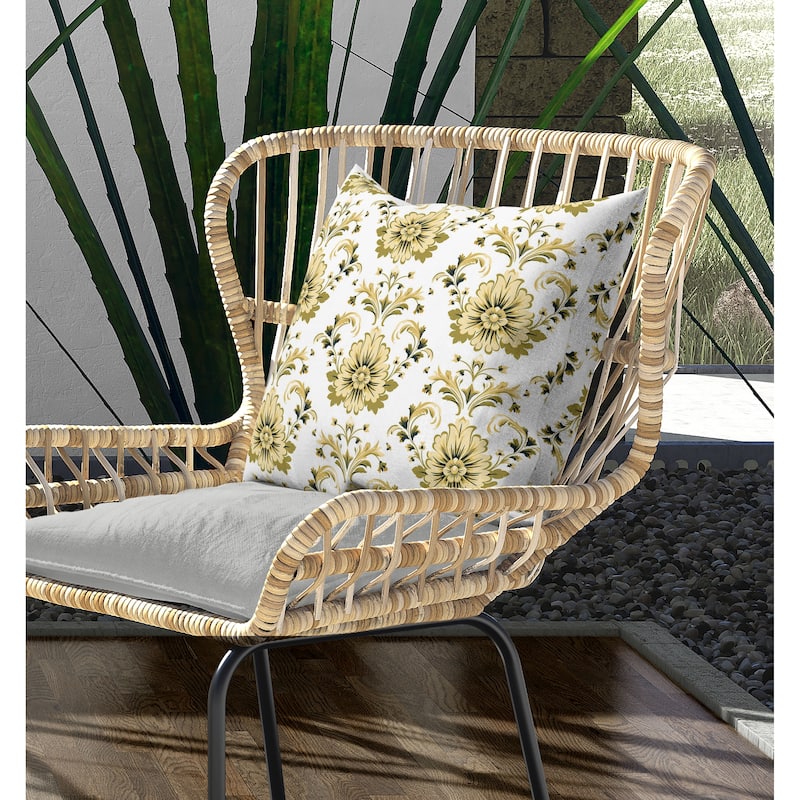 Ornate Opulence Indoor/Outdoor Reversible Throw Pillow Beige and Olive