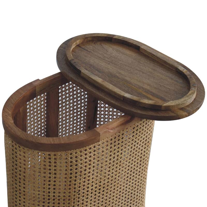 Stylish and Minimalist Lid-up Storage Stool With Rattan Design