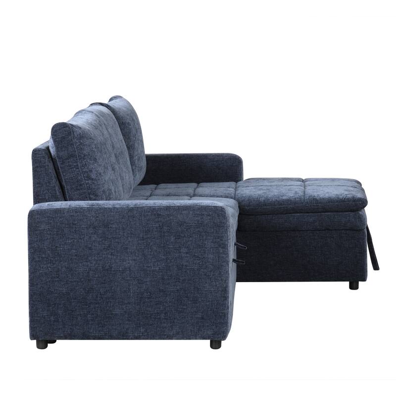 89" Polyester L-Shape Sectional 3-Seat Convertible Sofa with Storage Chaise