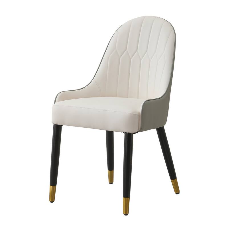 Modern Dining Chairs Set of 2, Faux Leather Dining Chair with Metal Legs, Side Seating Kitchen Chairs for Dining Room - White