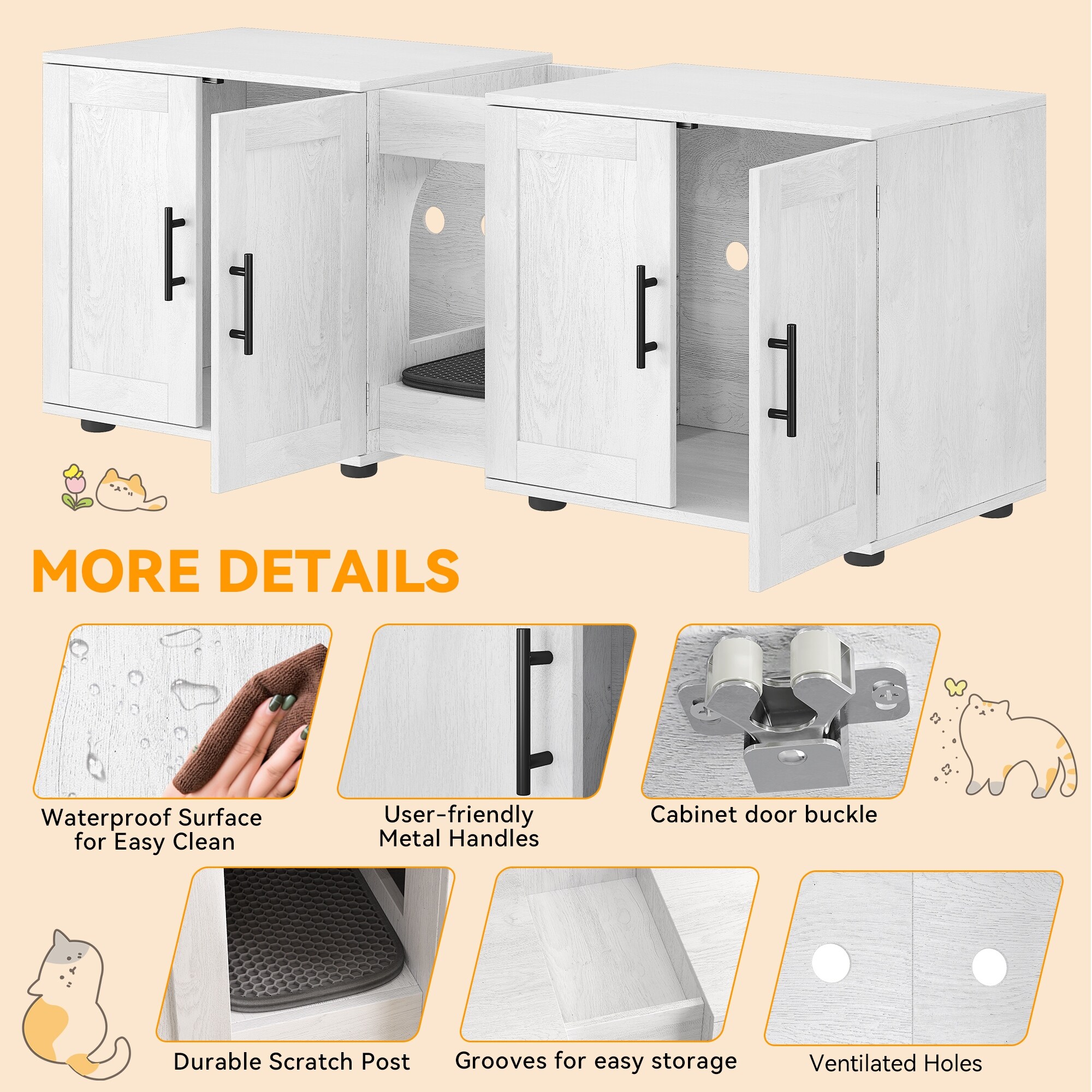 Hidden Litter Box Enclosure with Double Cage for 2 Cats - Bed Bath