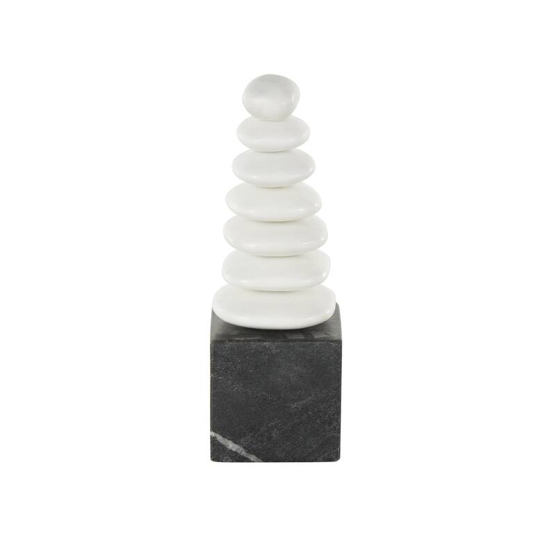Marble Abstract Stacked Stone Sculpture with Black Block Base - White - Roche River Decor