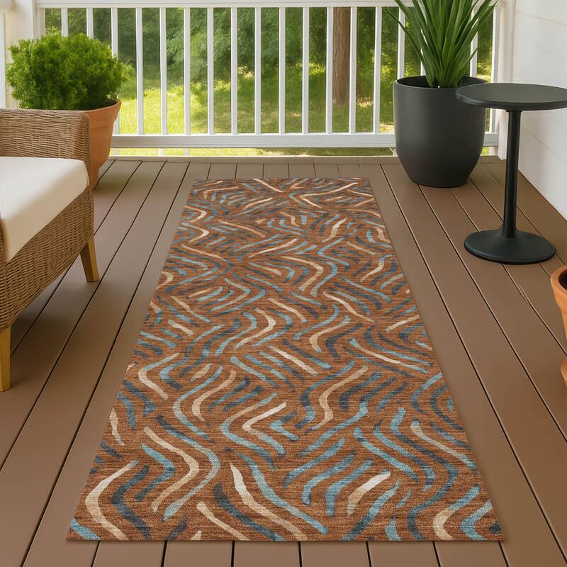 Machine Washable Indoor/ Outdoor Modern Jamie Chantille Rug - Paprika - 2'3" x 7'6"