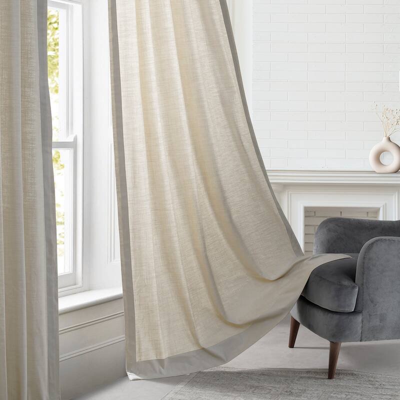Exclusive Fabrics Bordered Textured Cotton Curtains For Bedroom & Living Room Curtains - Single Panel Drapes