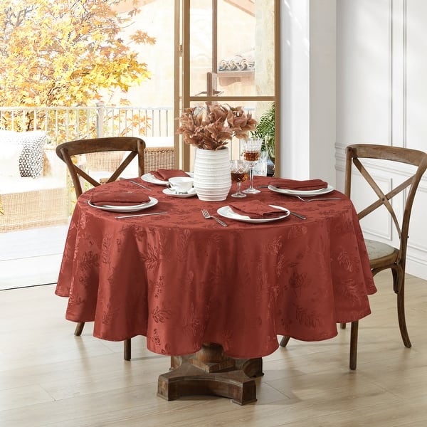 slide 2 of 4, Elegant Woven Leaves Jacquard Damask Tablecloth 60"x84" Oval - Spice Red