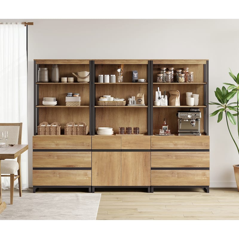 WAMPAT 3-Piece Modern 72" Tall Bookcase with 6 Drawers and Adjustable Shelves