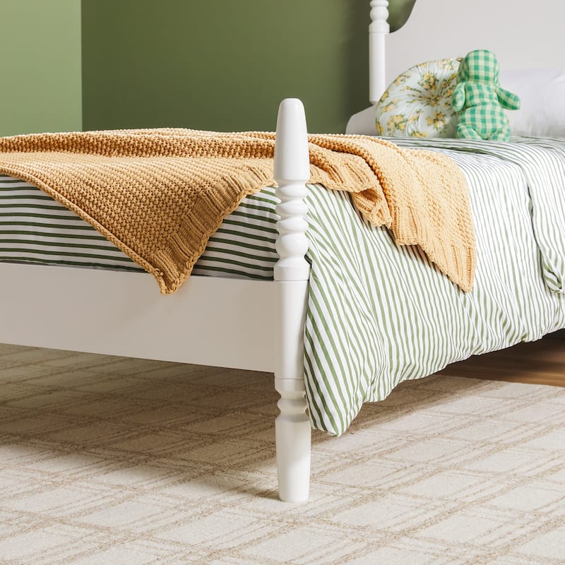 Walker Edison Easy Assembly Solid Wood Twin Bed with Wood-Turning Detail