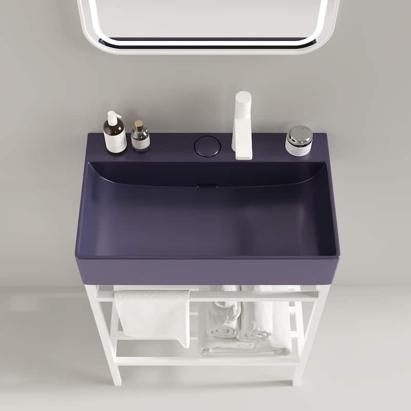 24 inch Metal Freestanding Bathroom Vanity Set with Integrated Ceramic Sink