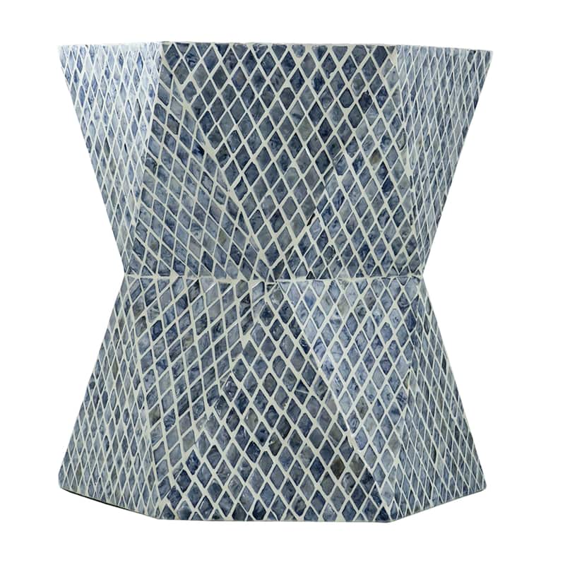 Geometric Capiz Shell Inlay Accent Stool - 19.75" - Blue and White