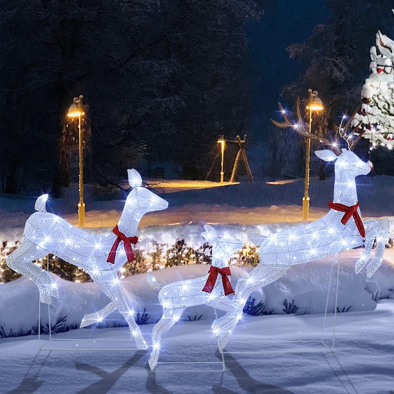 Gymax 3 PCS Christmas Lighted Reindeer Family Set w/255 Cold W/ LED - See Details