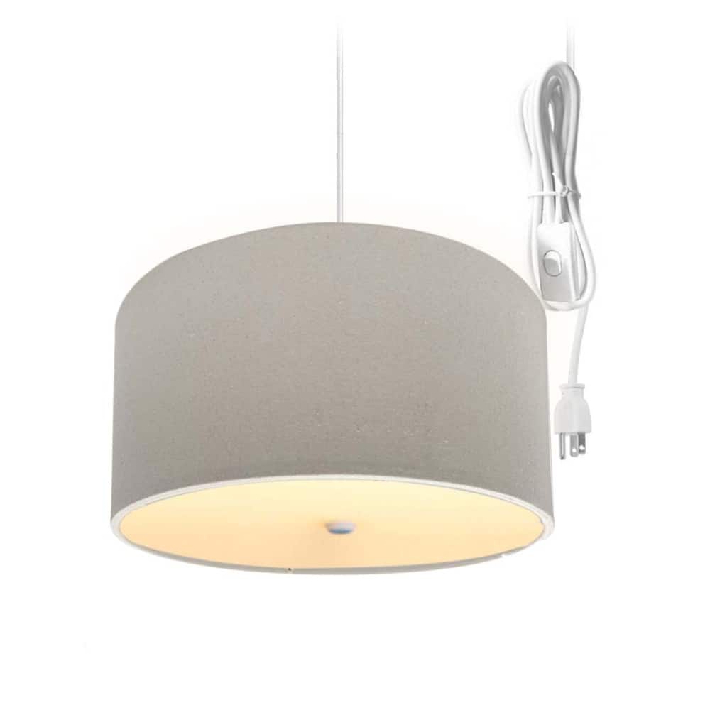 2 Light Swag Plug-In Pendant 16"w Light Oatmeal Linen Drum with Diffuser, White Cord