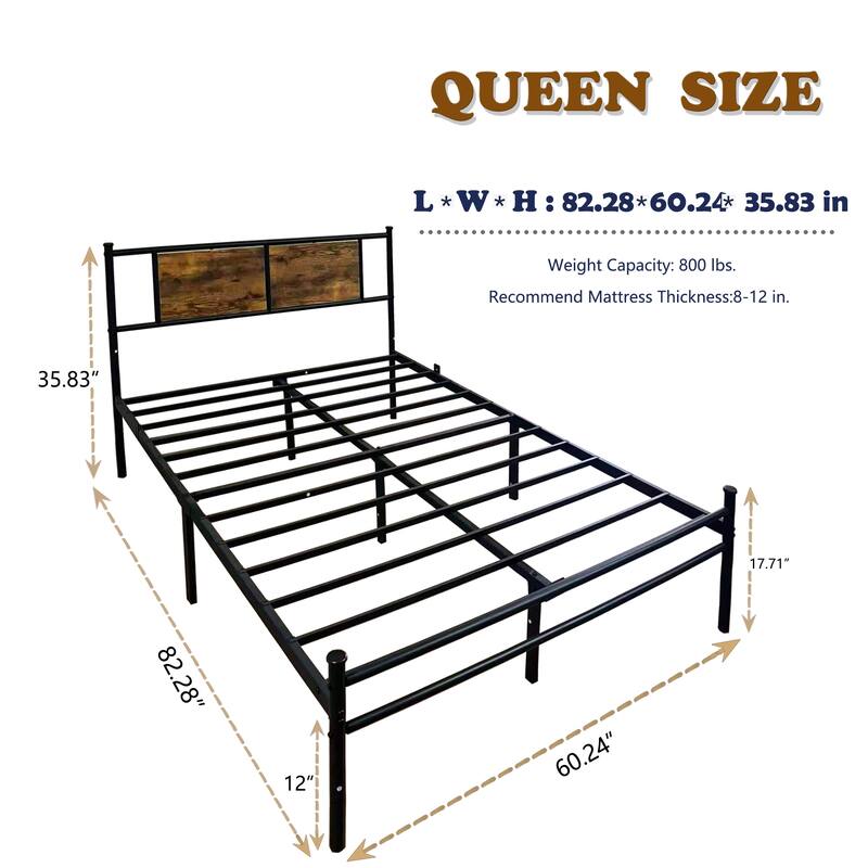 Queen Size Bed Frame with Victorian Headboard and Footboard, Underbed Storage, No Box Spring Required