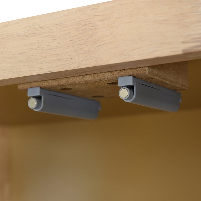 Bohemian Style Rattan Buffet Storage Cabinet with 3-Position Adjustable Shelves and Solid Wood Frame, for Dining Room