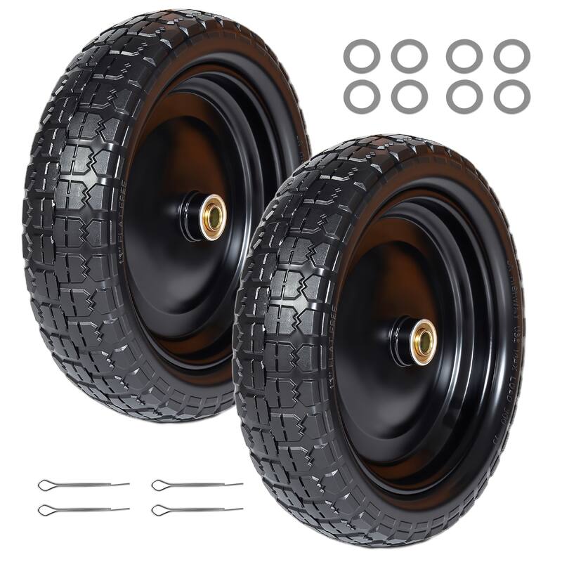 13 Inch Solid Rubber Tires 4.00-6 Flat Free Wheels with 5/8" Bearings 2.2" Offset Hub Replacement for Gorilla Cart (Set of 2) - Black