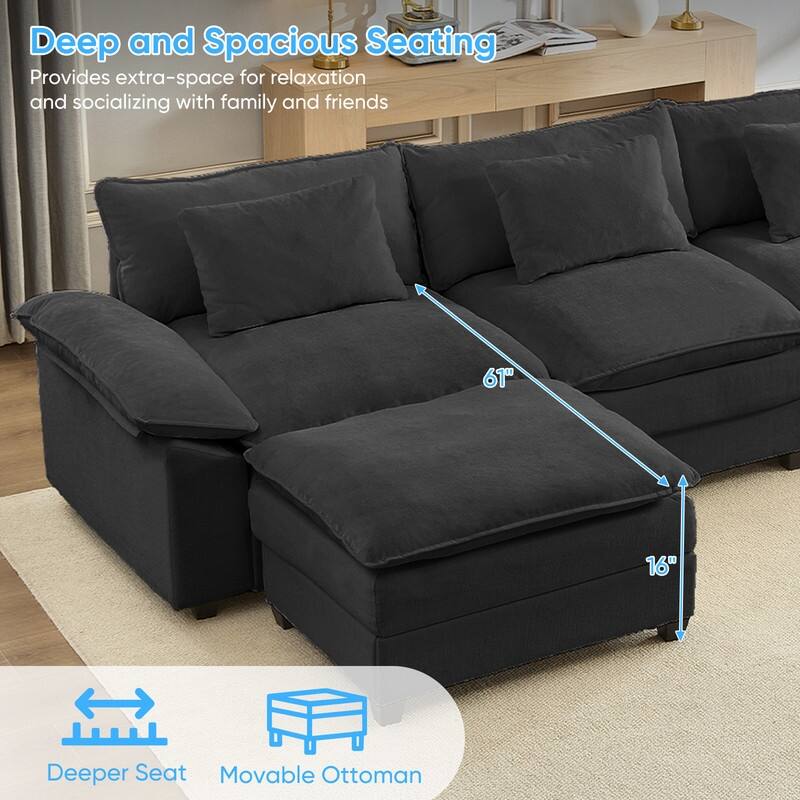 Modern 156''Oversized U-Shaped Modular Sectional Sofa with 2 Ottomans,6-Seat Cloud Couch,Chenille Sofa Sleeper Deep Seat Couches