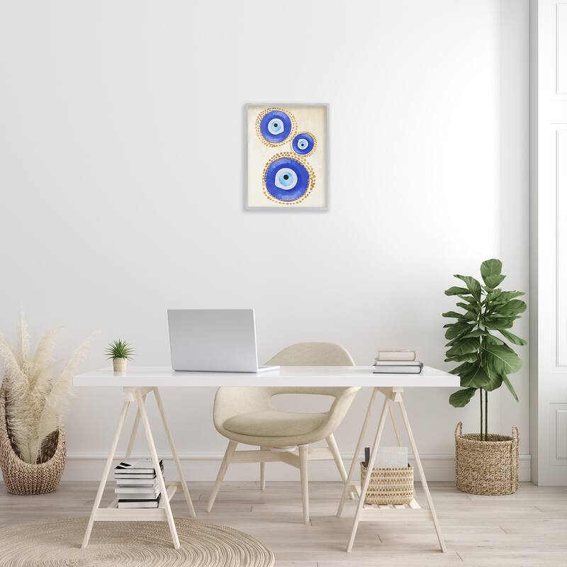 Stupell Round Blue Evil Eye Pattern Lustrous Dotted Detail Framed Wall Art, Design by Two Smart Blondes