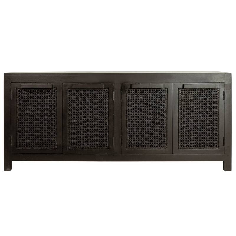 Mango Wood and Cane 4-Door Sideboard Cabinet