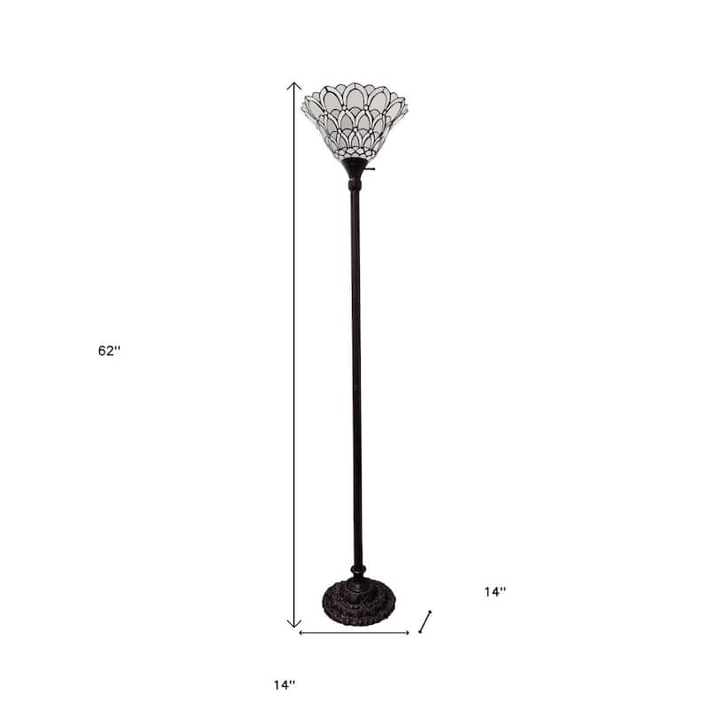 Brown Metal Traditional Floor Lamp with Stained Glass Bell Shade - 14” x 14” x 62” (D x W x H)