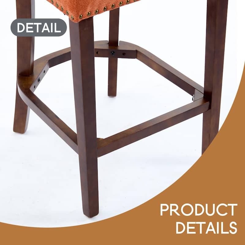 Mid Century Modern Counter Height Bar Stools Set of 2, Farmhouse Linen Fabric Upholstered Accent Chair Curved Backrest