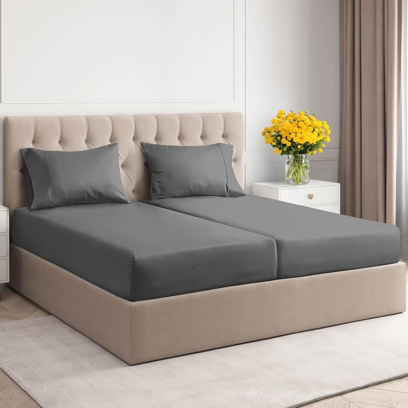CGK Linens 4 Piece 100% Cotton 400 Thread Count Soft & Comfy Bed Sheet Set - Split King - Dark Grey