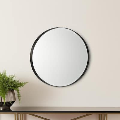 HomeRoots 24" Black Metal Round Framed Accent Mirror - 24.41 in. x 24.41 in. x 2.36 in.