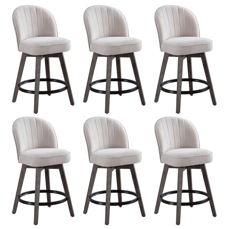 HOMYKA Swivel Bar Stool with Wood Legs Set of 6 - N/A