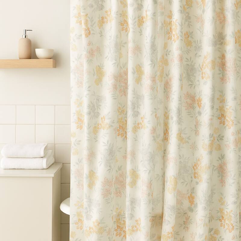 Loso Shower Curtain, 72 Inch Soft Floral Motif Design, Microfiber