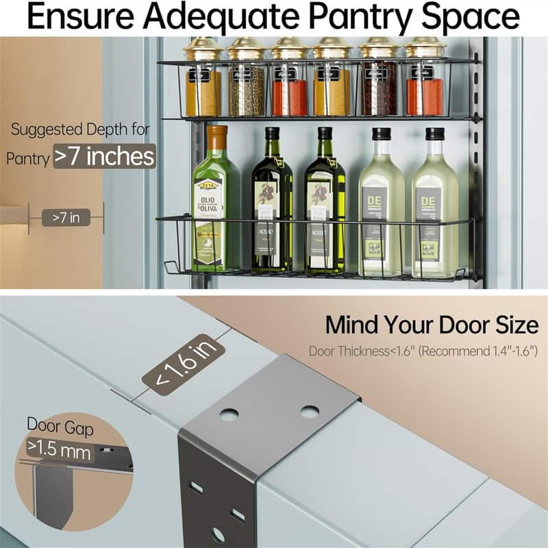 Adjustable Metal Over the Door Pantry Organizer Rack 6Tier - 5.82"D x 16.9"W x 4.72"H