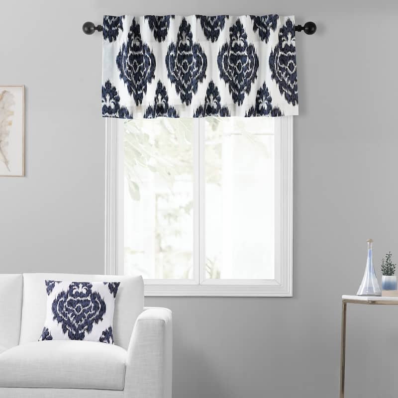 Exclusive Fabrics Ikat Printed Cotton Window Valance - 50 X 19 - 50 X 19 - Ikat Blue