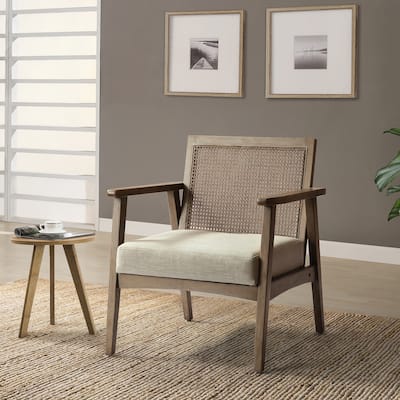 Ausonia Farmhouse Upholstered Armchair with Rattan by HULALA HOME