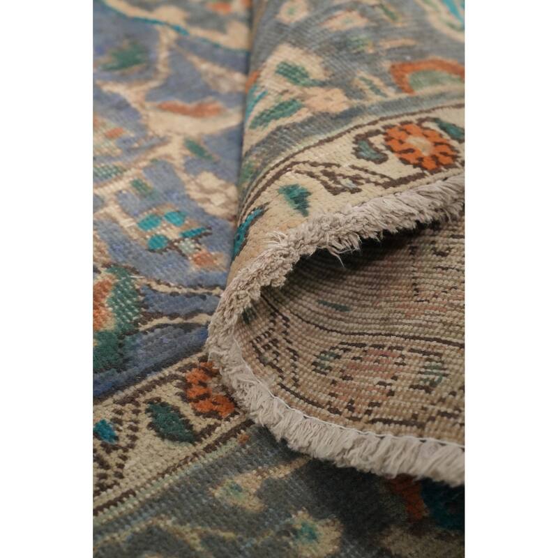 Hand Knotted Oriental 100% Wool Carpet Traditional Floral Navy Blue & Blues Tabriz Area Rug - 6' 4'' X 4' 8''