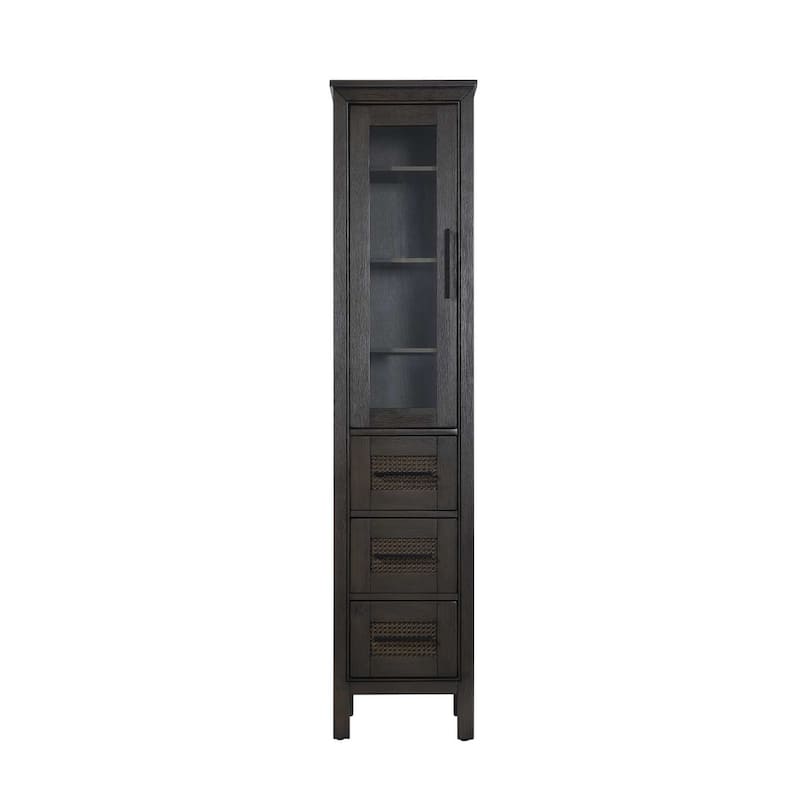 Winslow 16-28 Inch Bath Storage Glass Cabinet - Chocolate Oak - 16"