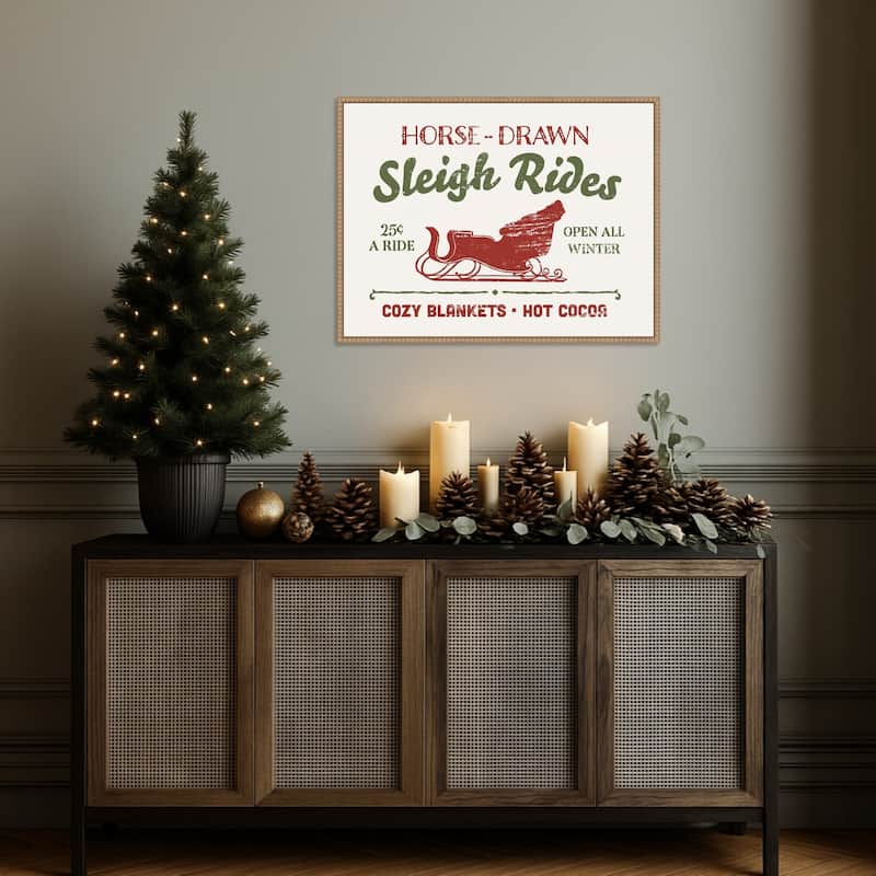 Christmas Farm Sign III by Victoria Barnes Framed Canvas Wall Art Print - Sylvie Beaded Rustic Natural