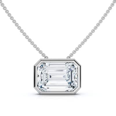 2Ct Solitaire Bezel Emerald Diamond East West Pendant Gold Necklace Lab Grown