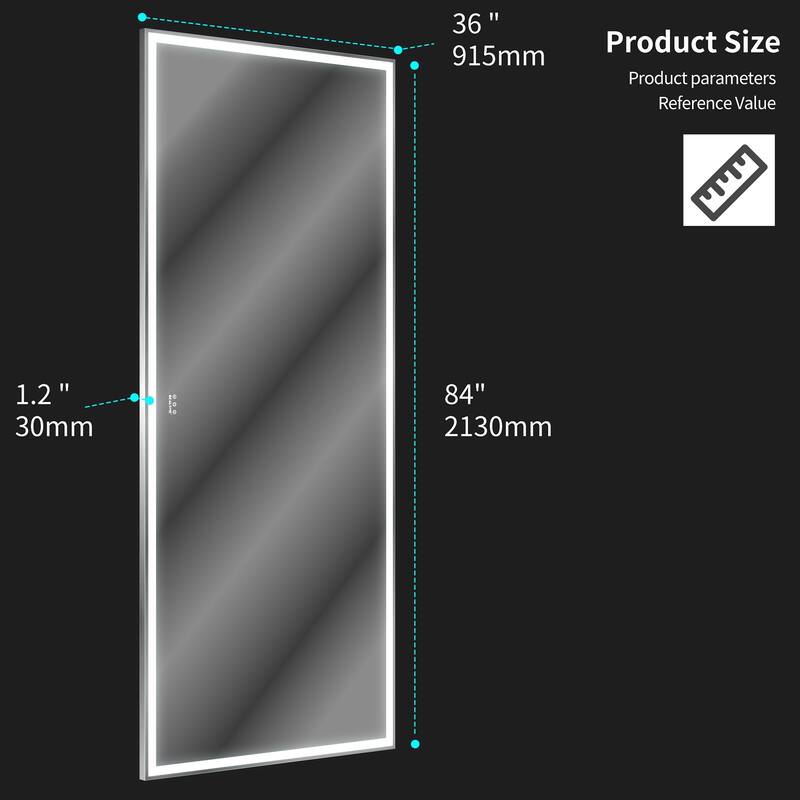 84 inches Rectangular Framed Dimmable Wall Mounted LED Bathroom Mirror in Silver
