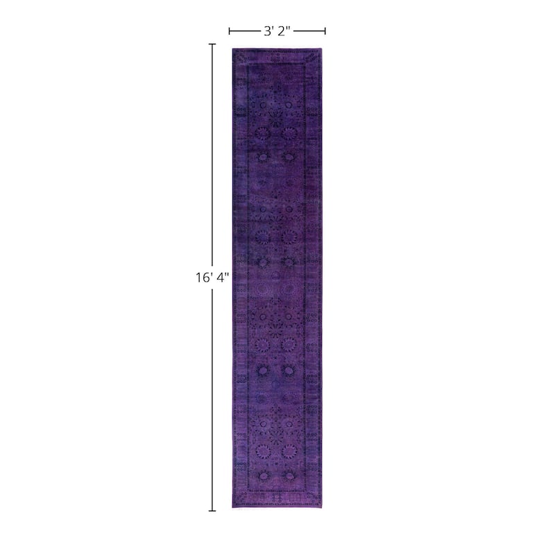 Overdyed One-of-a-Kind Hand-Knotted Area Rug - Purple - 3' 2" x 16' 4"