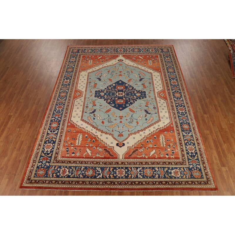 Blue & Orange Sultanabad Vegetable Dye Rug Hand-Knotted Wool Carpet - 8'11" x 12'2"