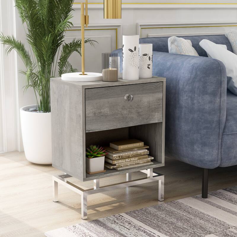 Camelia Contemporary 18-inch Steel 1-Shelf Side Table with USB Port by Furniture of America