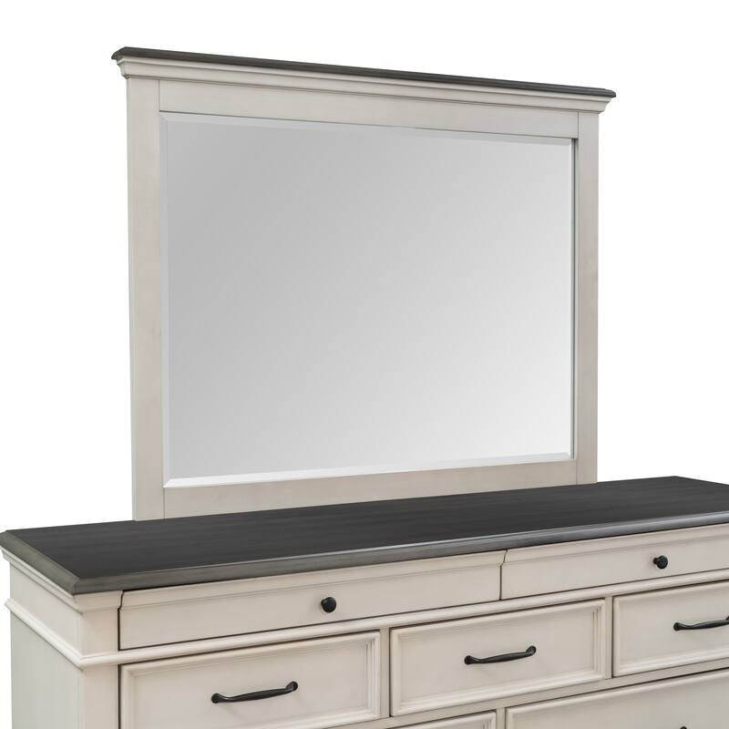 Linon Ellington Antique White and Brown King Bedroom Set