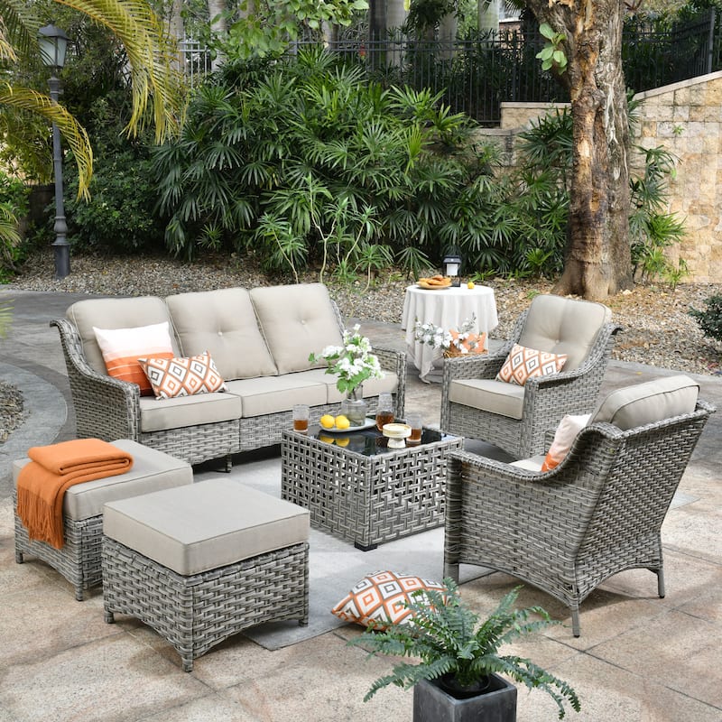 OVIOS 6 Pieces Outdoor Wicker Set With Solar-Powered Table