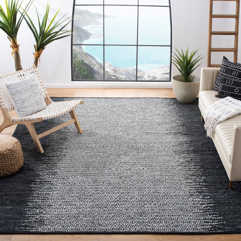 SAFAVIEH Handmade Vintage Boho Leather Lissette Modern Stripe Leather - 8' x 10' - Grey/Cream - Runner/Rectangle