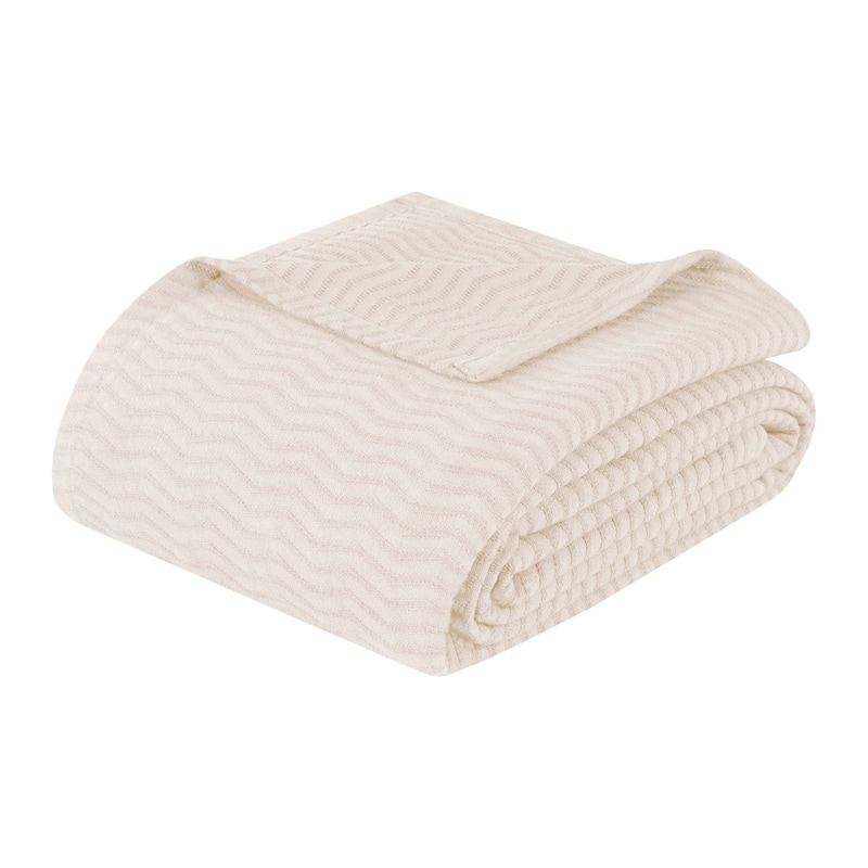 Superior Jena Cotton Textured Chevron Lightweight Woven Blanket - Throw - Ivory