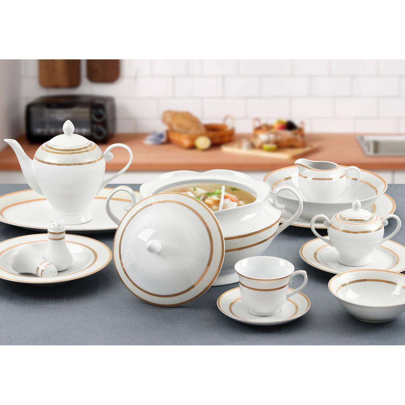 Lorren Home Trends Porcelain Souptureen w/Lid Amelia Bed Bath