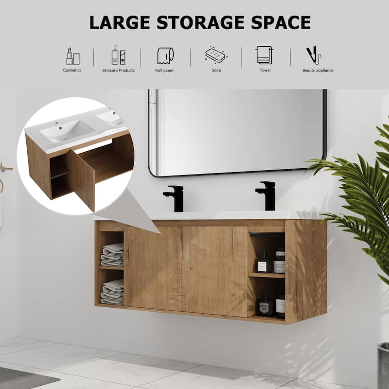 48" Wall Mounted Bathroom Vanity With Double Sink, Soft Closing Door Hinge (KD-Package)
