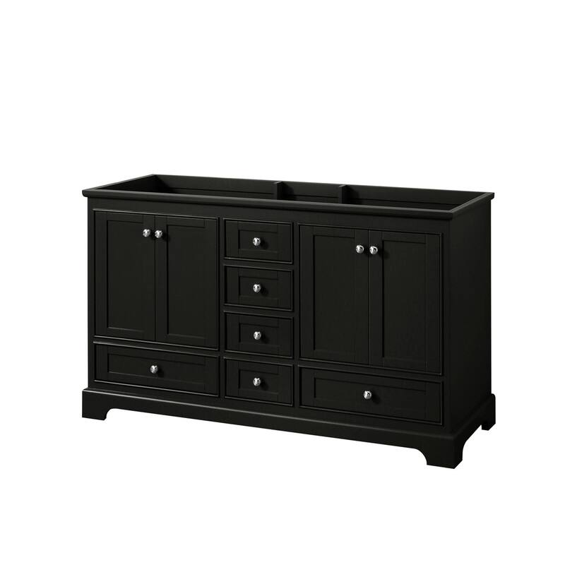 Wyndham Collection Deborah 59-1/4" Free Standing Double Wood Vanity - Dark Espresso / Polished Chrome Hardware