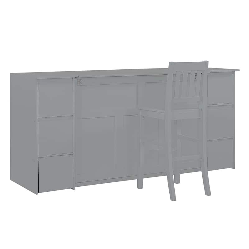 Modern Style Murphy Bed with Drawers, Cabinets and USB Ports for Bedroom