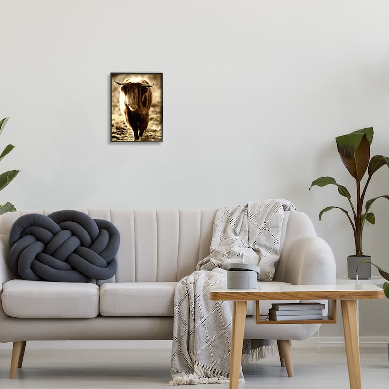Stupell Sunlit Highland Longhorn Cattle Wandering Rural Countryside Framed Wall Art, Design by James Dobson
