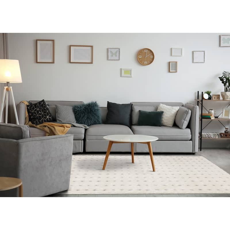 Taylor Collection - Cream Grey Soft Dots Indoor Shag Area Rug