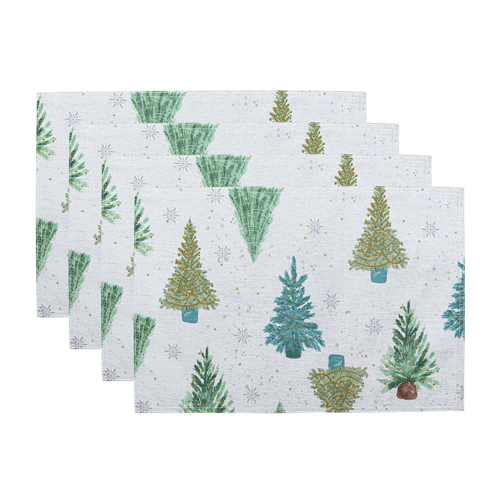 Lucina Twinkle Trees Holiday Lurex Fabric Placemats, Set of 4 - 13x19